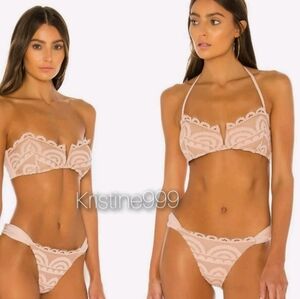 PQ Swim Women's Pink Sands V Lace Bandeau And Fanned Full Bottom Size Small. New